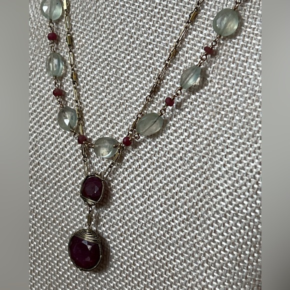 Antiqua Artisan Semi Precious Ruby Drop Pendant & Beads Quartz Stone Gold Fill - Picture 12 of 16